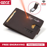 High Quality Men'S Genuine Leather Money Clips RFID Mens Wallet