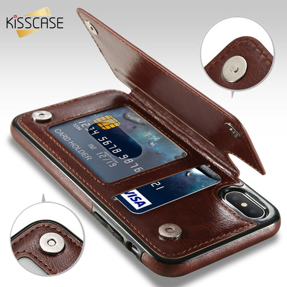 KISSCASE Retro PU Leather Case For iPhone X